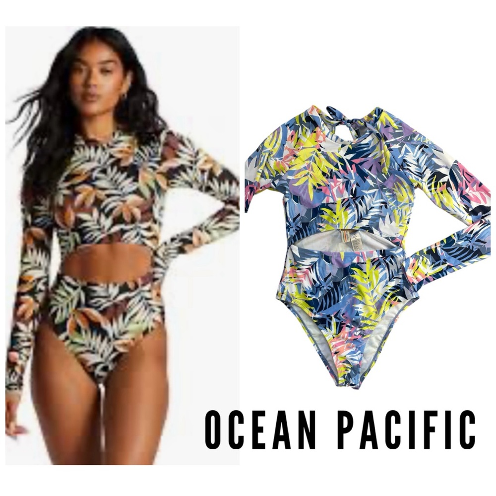 New Ocean Pacific Long Sleeve Rashguard One Piece Swimsuit Size M NWT